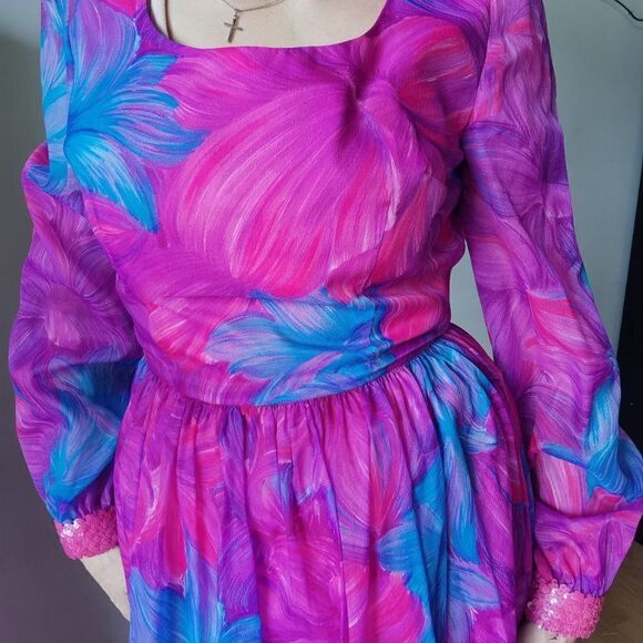 Vintage Maxi Dressย Neon 70s 60s 70sโChiffonโPuffโFestival - Picture 12 of 13